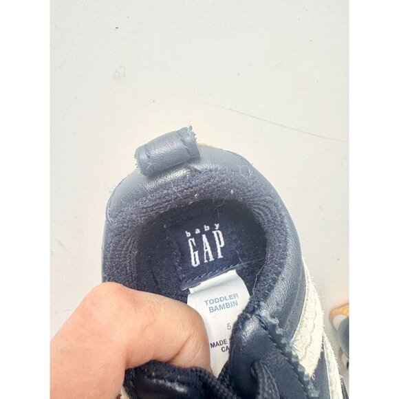 Kids' BABY GAP Navy Blue Leather White Striped Sneakers, Size 5 - Picture 10 of 12